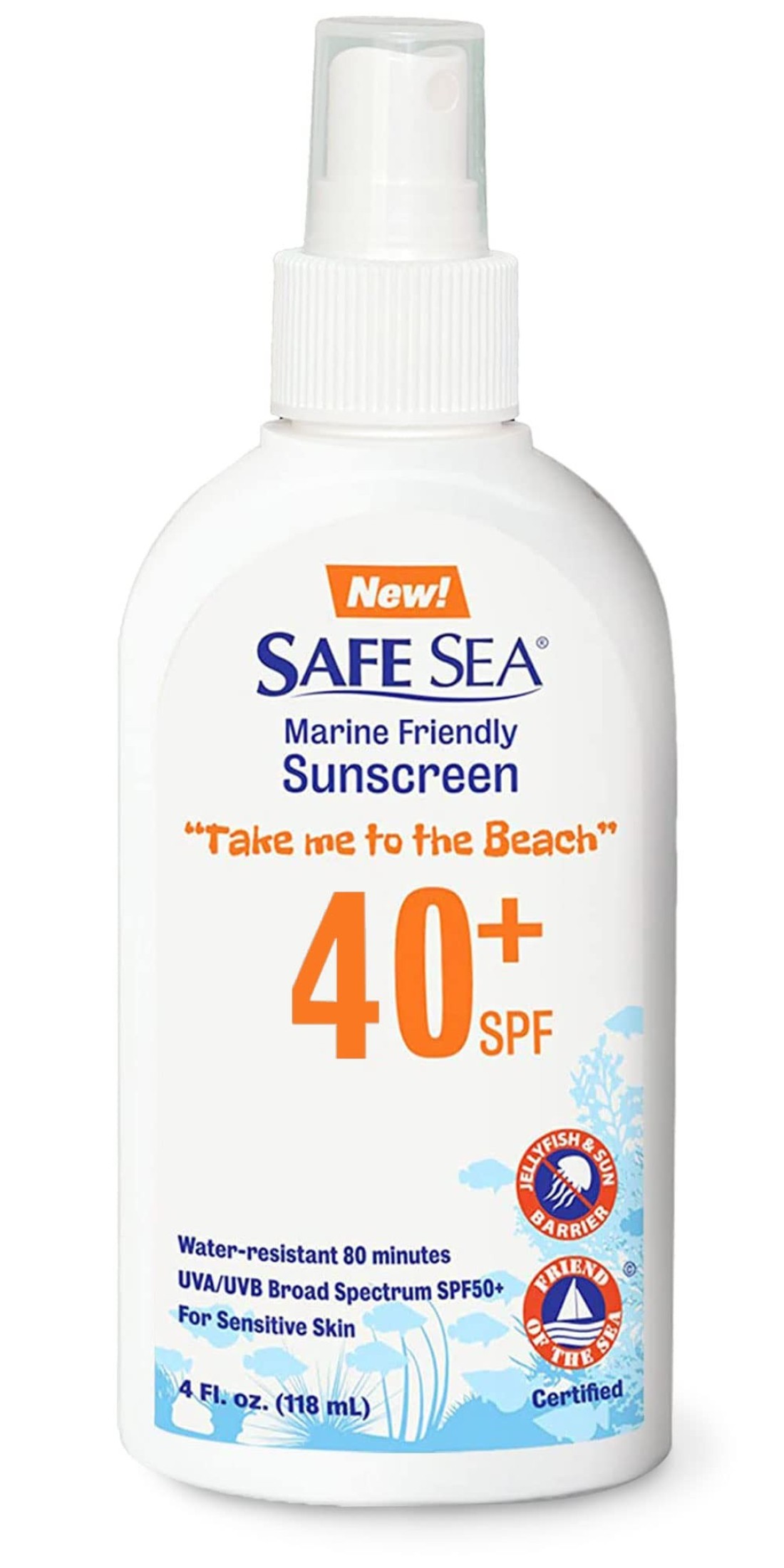 SAFE SEAJellyfish StingBlocking Sunscreen SPF 40 Spray 4 Fl oz Waterproof Biodegradable Coral ReefSafe Body and Face Sunscreen AntiJellyfish and SeaLice sting protection