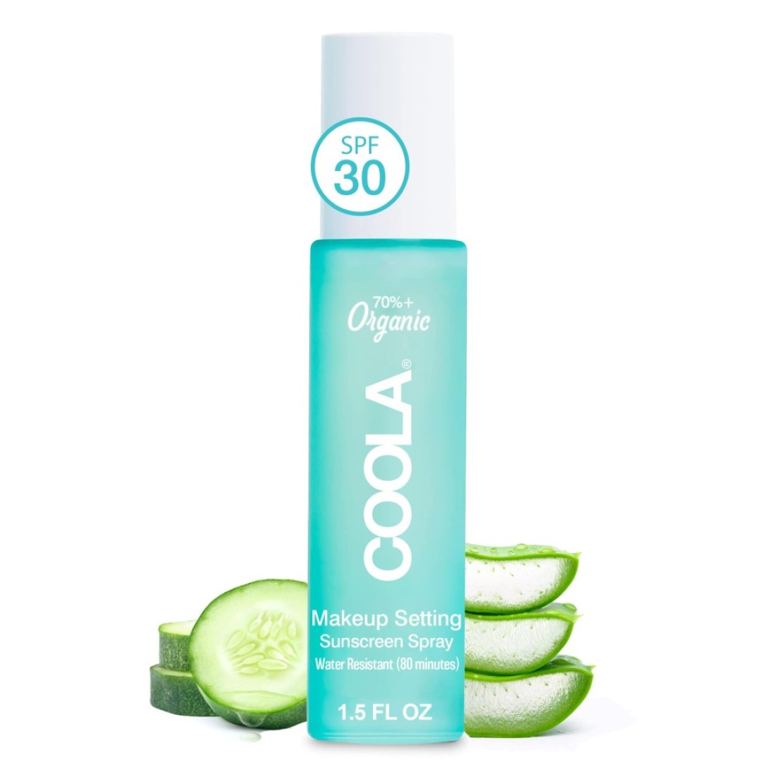 COOLA Organic Makeup Setting Spray with SPF 30 Hydrating Makeup Protection Sunscreen made with Cucumber Aloe Vera Dermatologist Tested Alcohol Free 15 Fl Oz