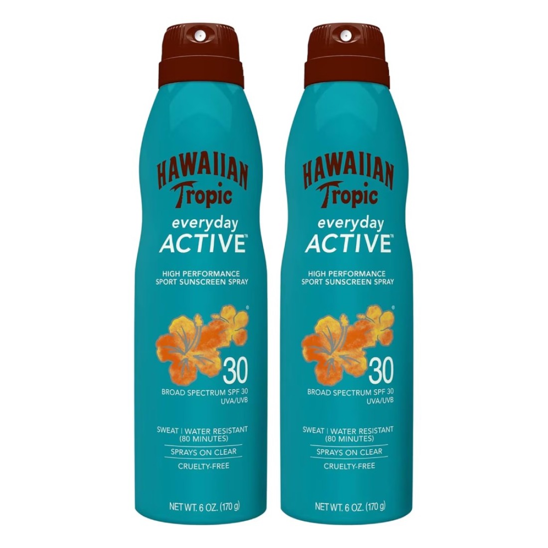 Hawaiian Tropic Everyday Active Clear Spray Sunscreen SPF 30, 6oz Twin Pack Hawaiian Tropic Sunblock, Oxybenzone Free, Spray On Sunscreen