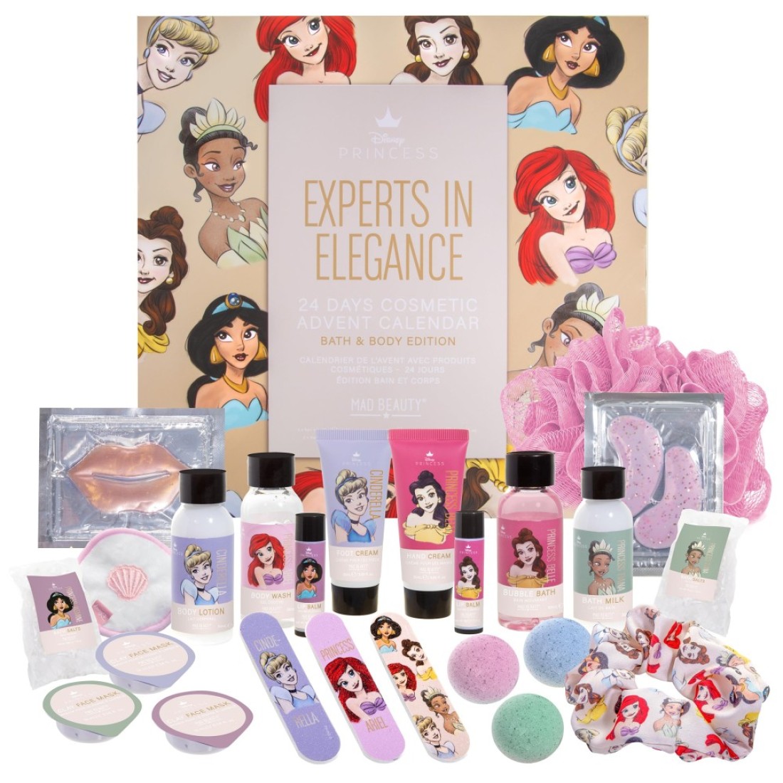 Mad Beauty Disney Princess 24Day Christmas Advent Calendar Includes Face Masks Skincare Bath and Beauty Products CrueltyFree Cosmetics Gifts for Women Adults and Kids