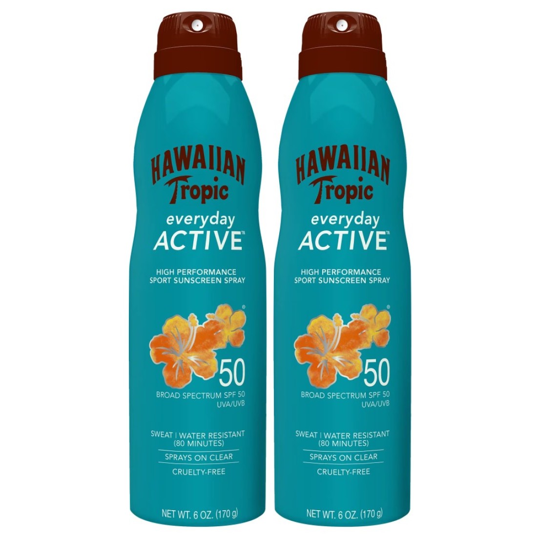 Hawaiian Tropic Everyday Active Spray Sunscreen SPF 50 6oz Hawaiian Tropic Sunscreen SPF 50 Sunblock Oxybenzone No Sunscreen Spray On Sunscreen Body Sunscreen Spray SPF 50 6oz each Twin Pack