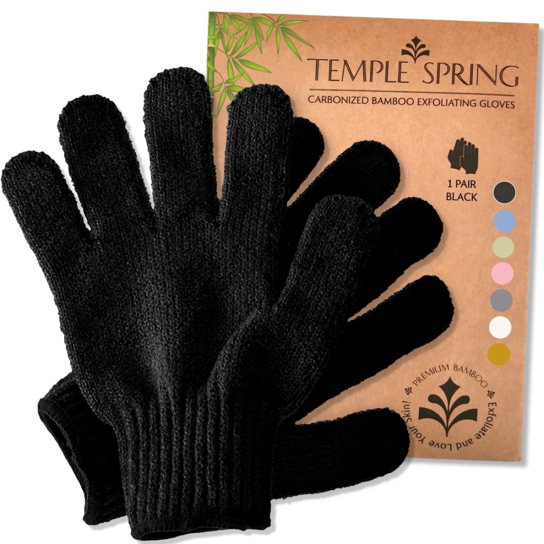 TEMPLE SPRING Exfoliating Glove Exfoliating Glove Made of Bamboo Exfoliating Gloves Bath Sponge Natural Sauna Glove Body Sponge Natural Ingrown HairDead Skin Cells Black