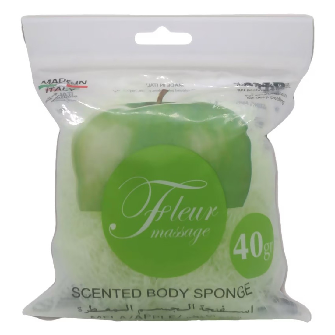 Zeca Fleur Massage Green Apple Scented Bath Sponge Green 40g