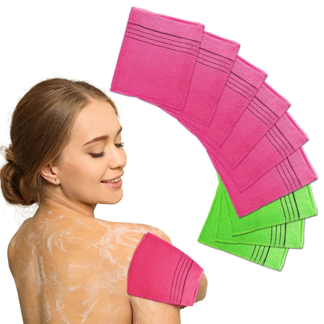 CUTIE MANGO Korean Exfoliating Bath Cloth Viscose Rayon Mitt Towel Glove 12Pack Asian Body Scrubbing Washcloth Pads for Deep Clean and Skin Massages Green 6pcs Red 6pcs