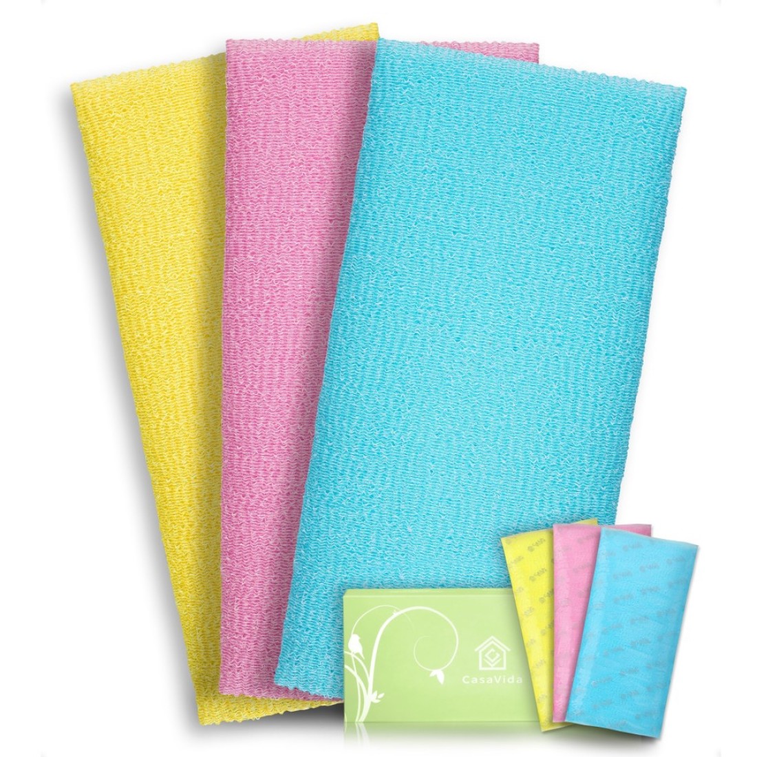CASAVIDAExfoliating Washcloth Back Scrubber for Shower Exfoliating Body Scrubber Japanese Beauty Washcloth African Net Sponge Bath Korean Loofah Towel Wash Cloth Body Shower Scrub Towel 3 Pack