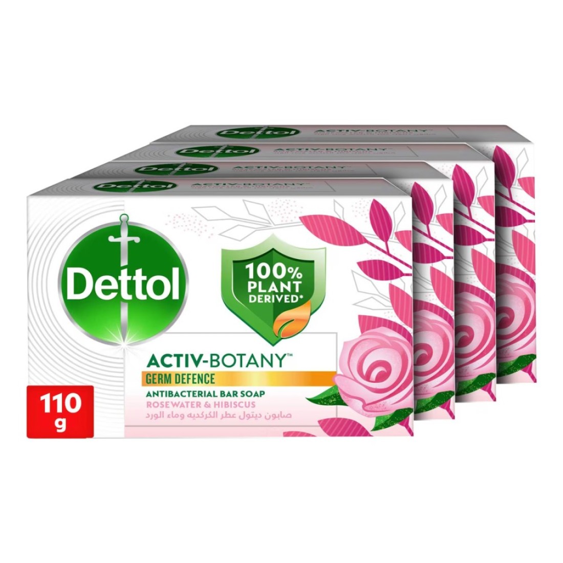 Dettol Activ-Botany Antibacterial Bar Soap Rosewater and Hibiscus 110g Pack of 4