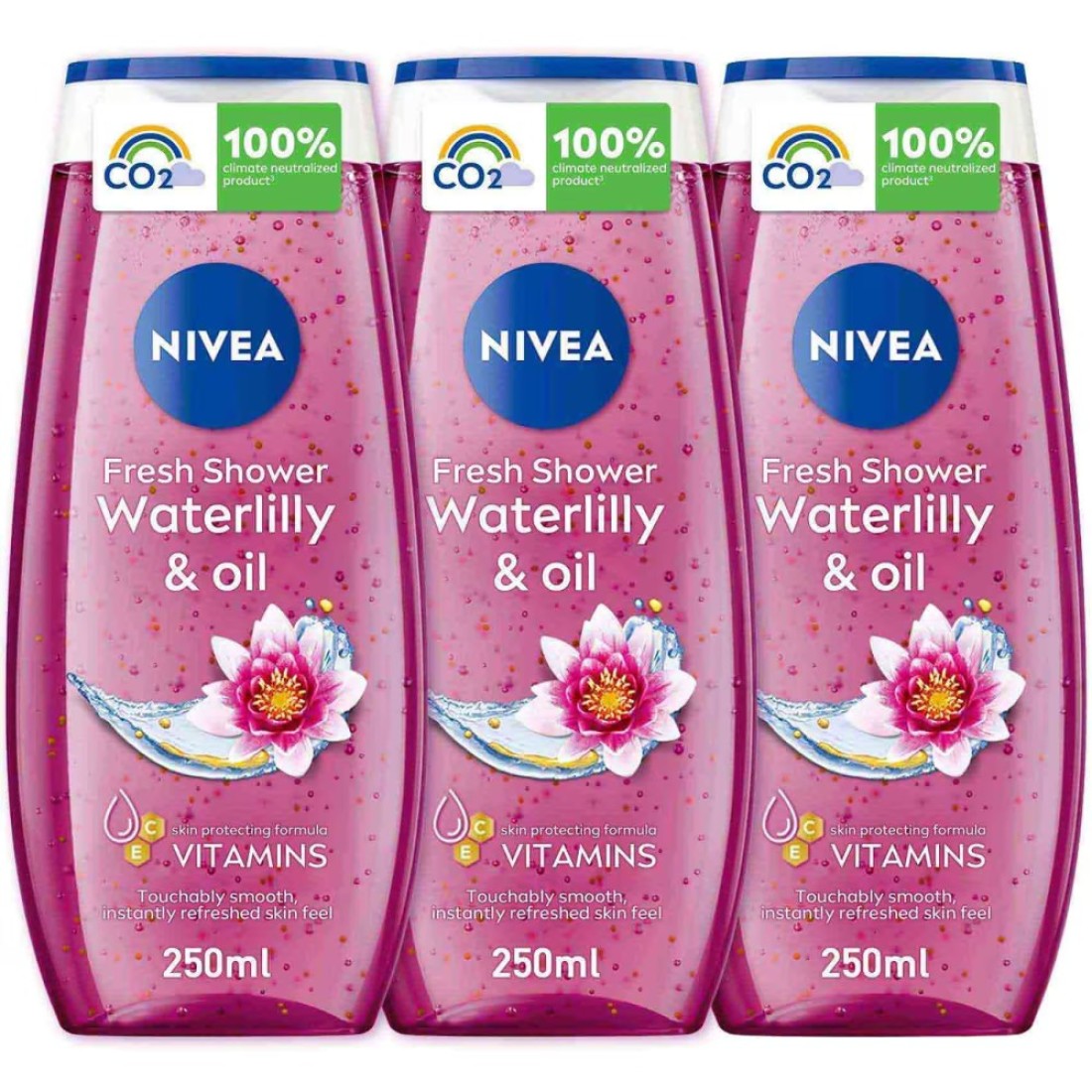 NIVEA Shower Gel Body Wash Waterlily &amp; Oil 250ml Pack of 3