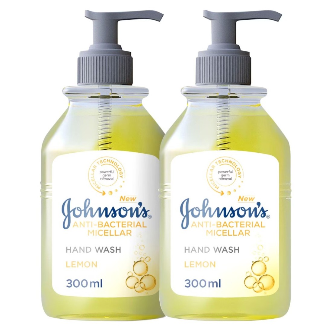 Johnson&#39;s Anti-Bacterial Micellar Lemon Hand Wash Yellow 300ml Pack of 2