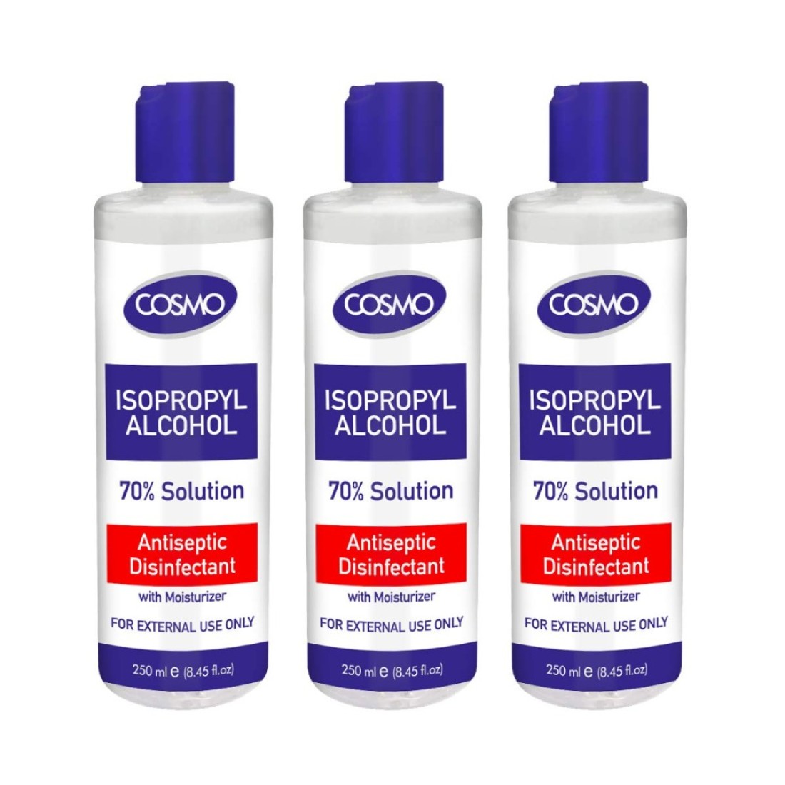 Cosmo Isopropyl Alcohol, 70% Solution Liquid - 250ml, Pack Of 3