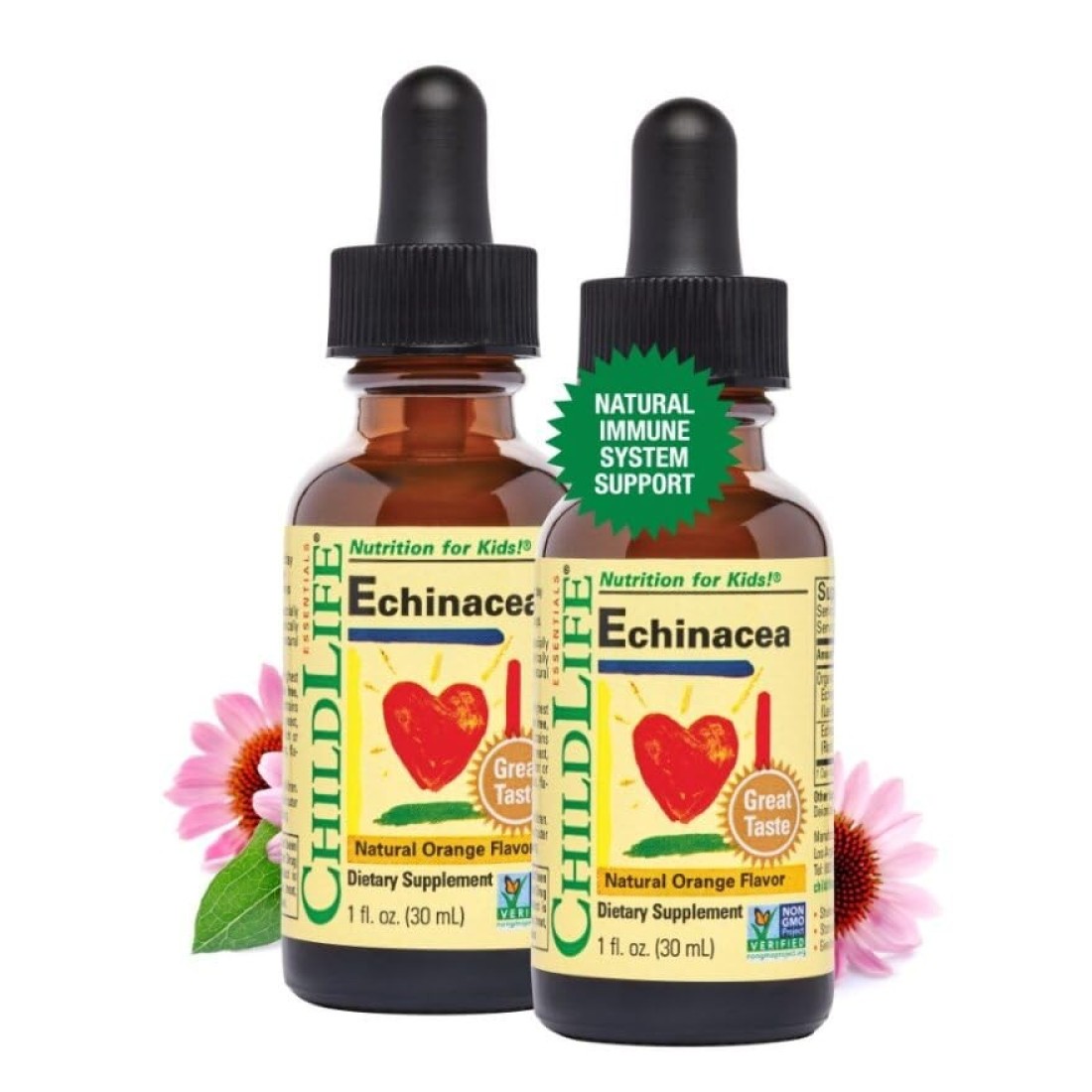 CHILDLIFE ESSENTIALS Echinacea for Kids Kids Echinacea Drops Liquid Echinacea Tincture Alcohol Free Echinacea Liquid Supplement for Babies Toddlers Children Natural Orange 1 Fl Oz Pack of 2