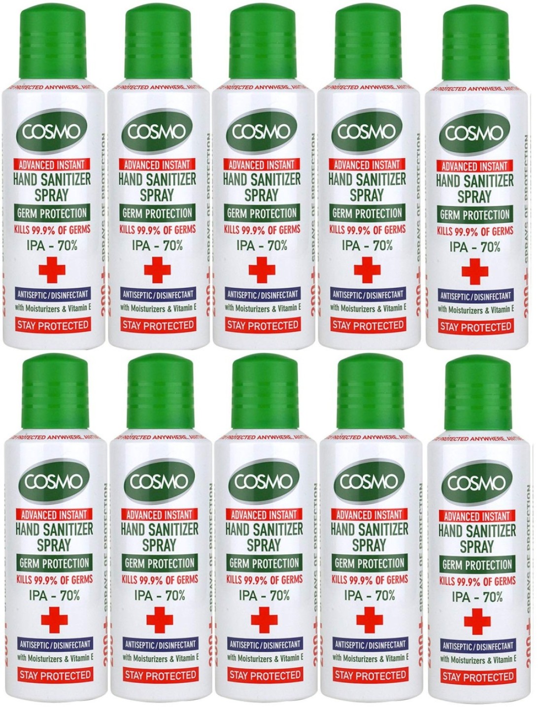 Cosmo Advanced Instant Hand Sanitizer Spray - 200ml, Pack Of 10