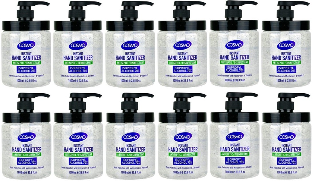 Cosmo Instant Hand Sanitizer Antiseptic/Disinfectant Gel - 1000ml, Pack Of 12