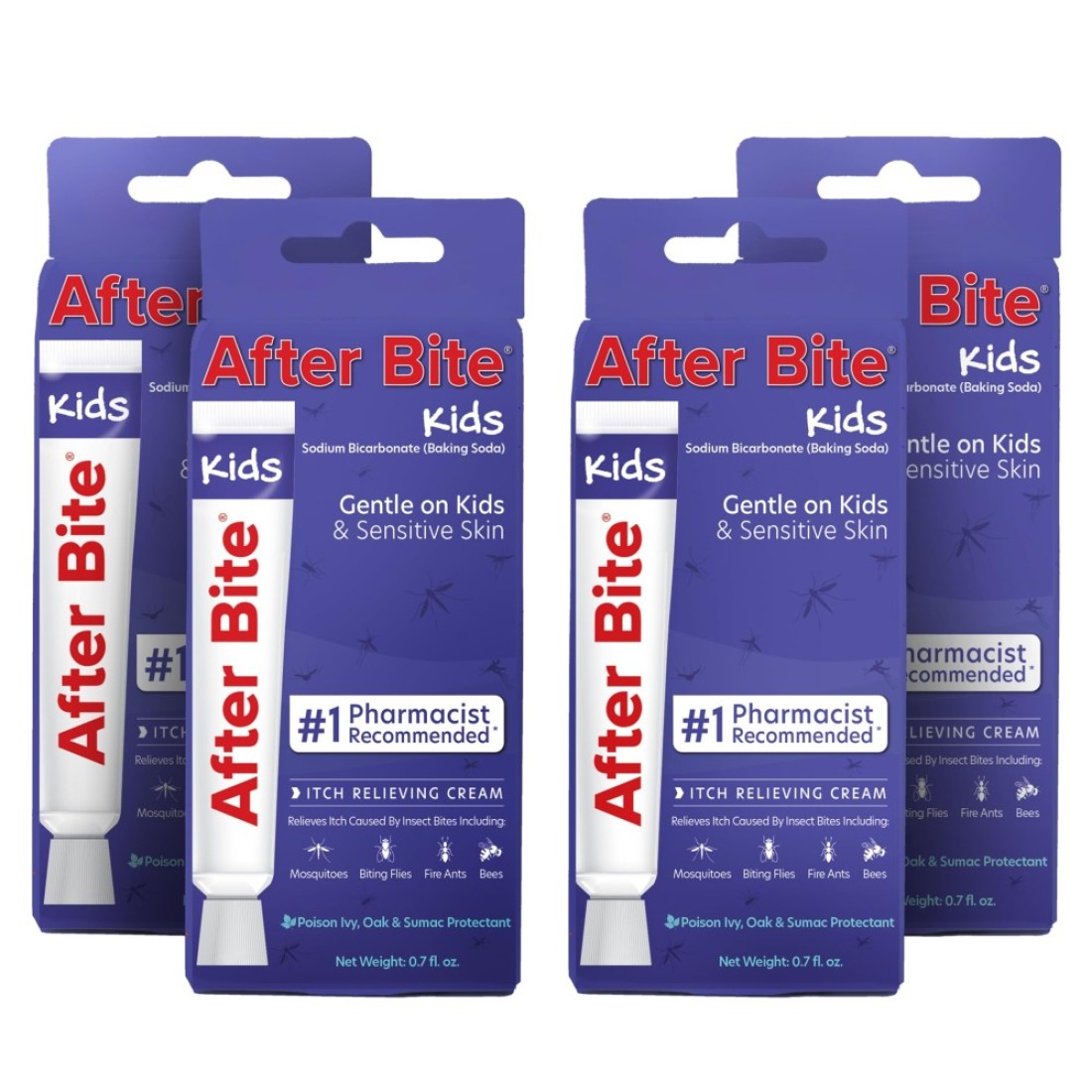 After BiteKids Bug Bite Itch Relief for Kids with Sodium Bicarbonate Ideal for Mosquito Bites Fire Ant Bites Bees More Portable Cream Formula 07 oz 4 Pack