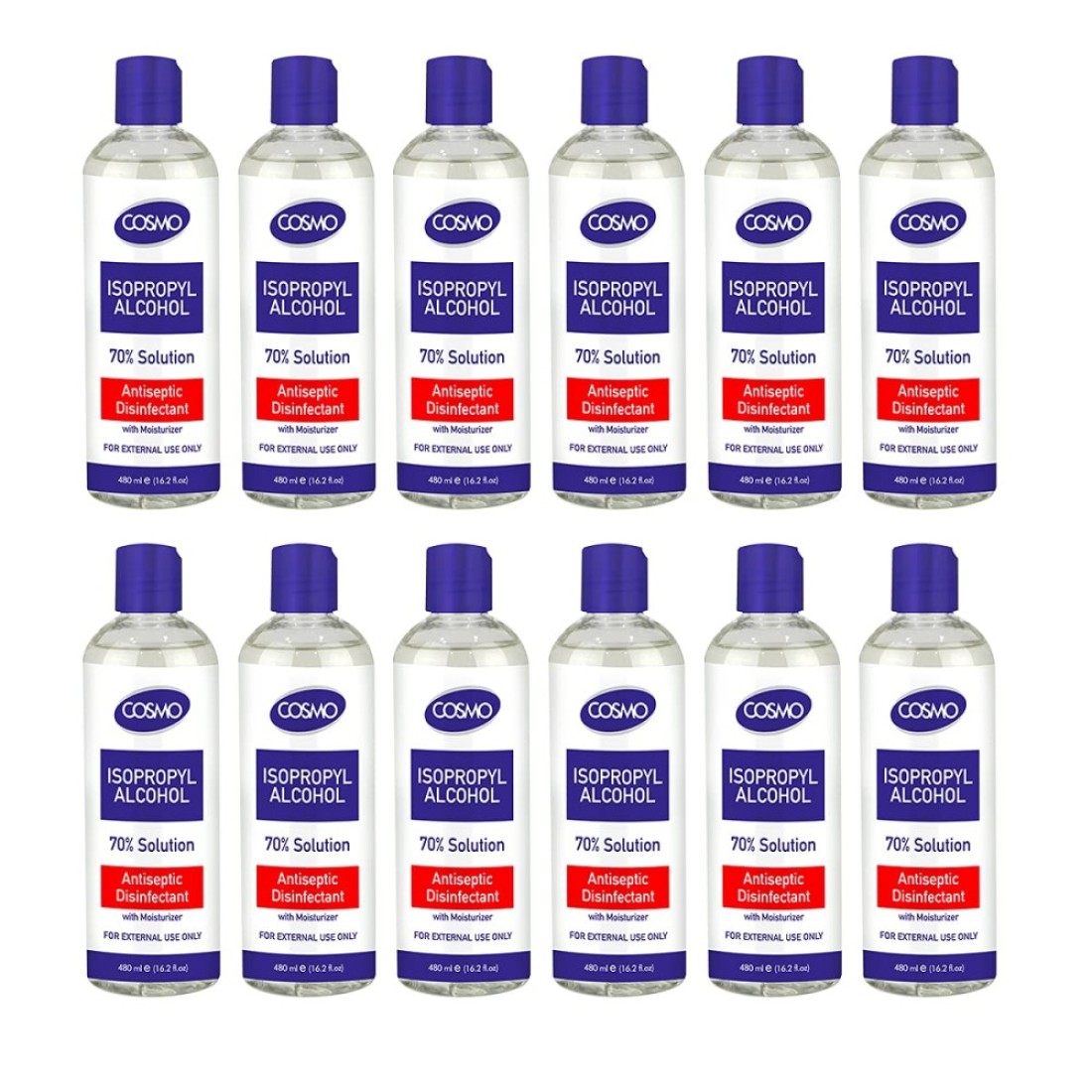 Cosmo Isopropyl Alcohol, 70% Solution Liquid - 480ml, Pack Of 12