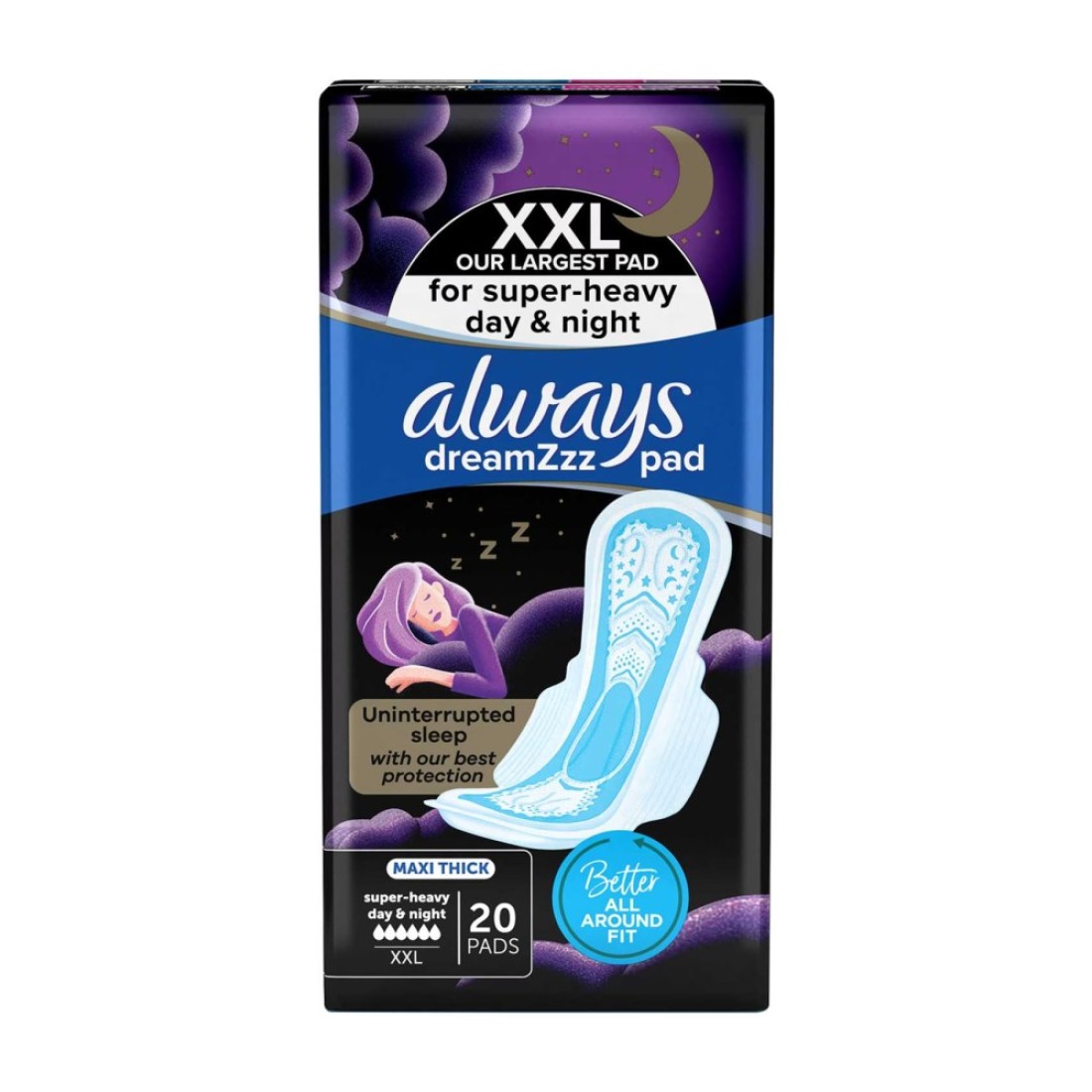 Always Dreamzz Pad Clean And Dry Maxi Thick Heavy Night Long Sanitary Pads With Wings White 20 Pads