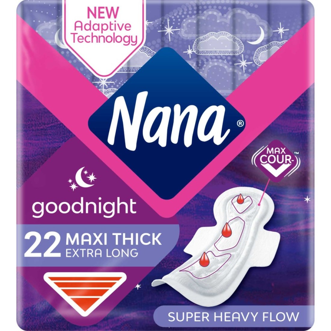 Nana Night Maxi Sanitary Pads with Wings Extra Long and Thick 22 Pads