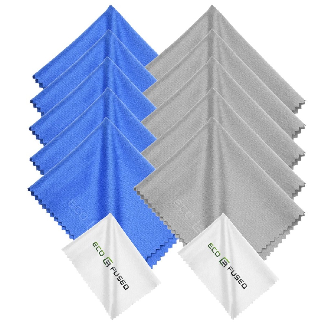 Eco-Fused Microfiber Cleaning Cloth - 6 x 7 Blue/Grey Microfiber Cloth with White Cleaning Cloth - 12 Pack Microfiber Cleaning Cloth for Glasses &amp; Camera Lens