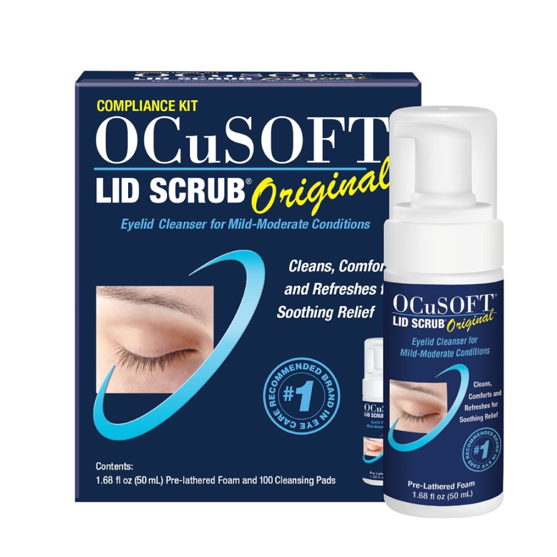 OCuSOFTLid Scrub Original Compliance Kit Instant Foaming Eyelid Scrub LintFree Wipes Daily Eyelid Kit to Remove Oil Dust Pollen Eye Makeup 168 fl oz 100 Dry Pads
