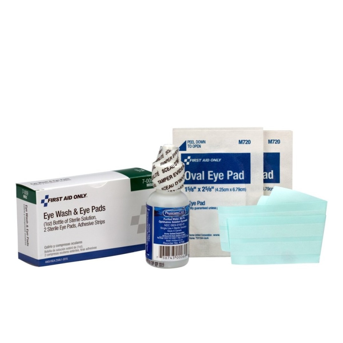 PhysiciansCare 5Piece Eye Wash Kit with Oval Eye Pads First Aid Adhesive Strips Emergency Eye Rinse