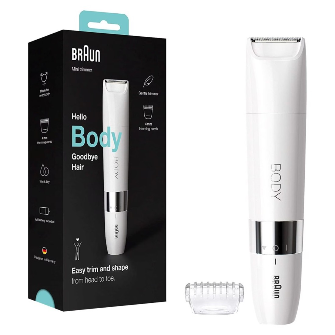 Braun Hello Body Mini Trimmer With Comb White 2 PCS
