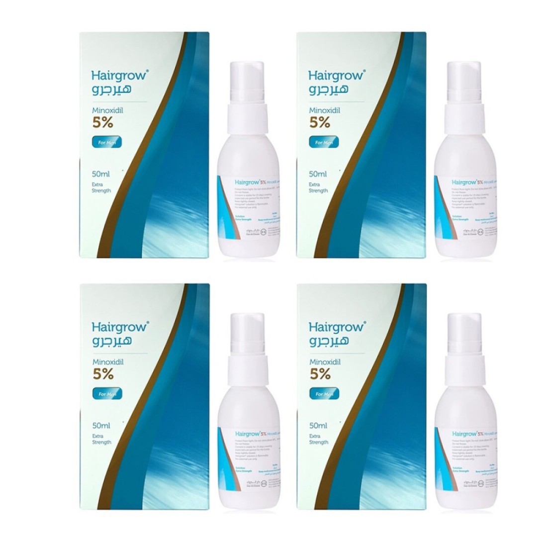 Dar-Al-Dawa Hairgrow 5% Minoxidil Trusted Hair Loss Solution for Regrowth 50 ML (Pack of 4)