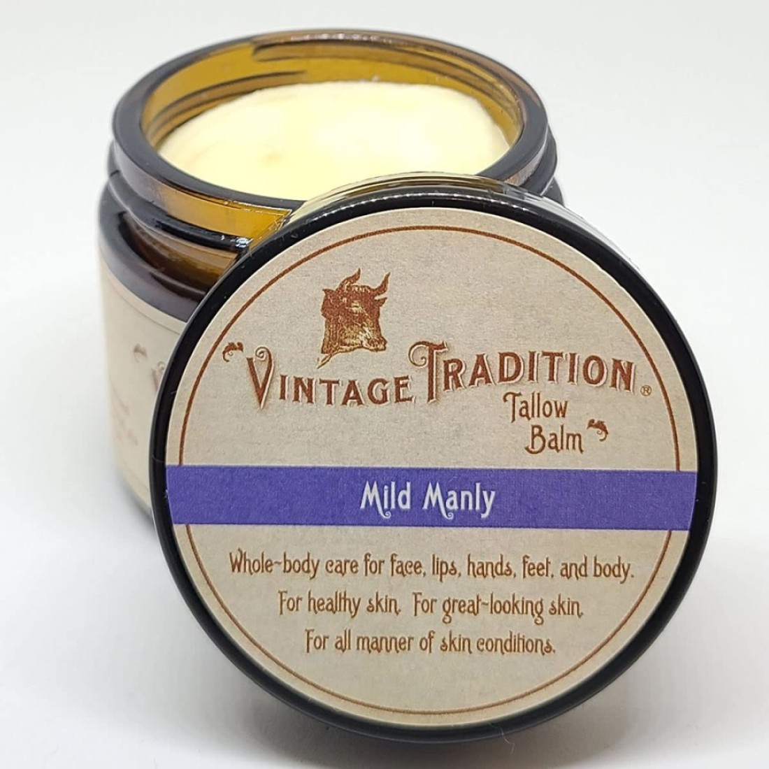 Vintage Tradition Beef Tallow All Purpose Balm Healing Hydrating Mens Skin Care Salve Replaces Body Lotion Hand Cream More Essential Oil Olive Oil and GrassFed Tallow 2 fl oz
