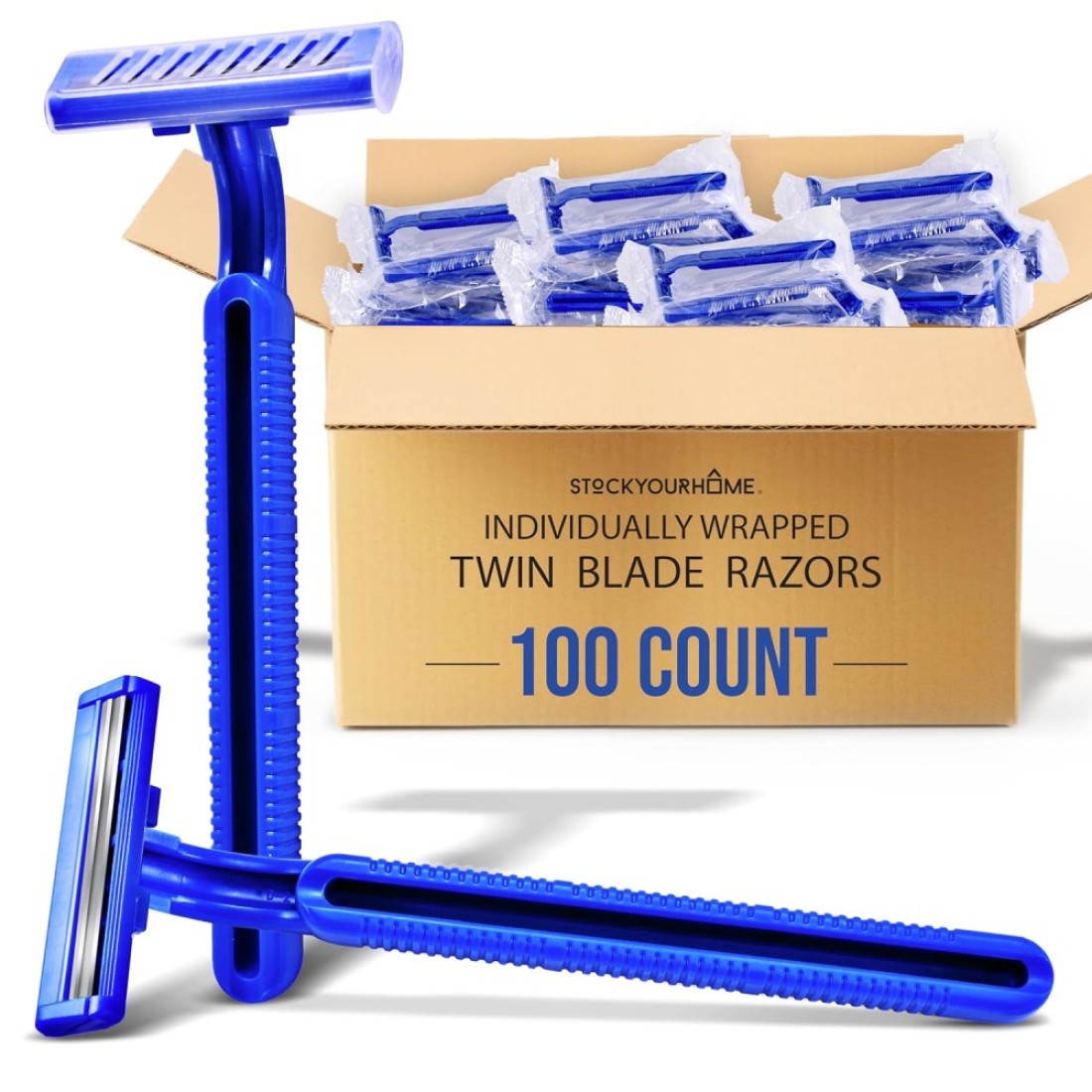 Bulk Disposable Razors (100 Count), Twin Blade Razors for Men and Women, Individually Wrapped Shaving Razor for Tattoo Equipment, Travel, Care Packs, BnB toiletries, and More, Mens Disposable Razors