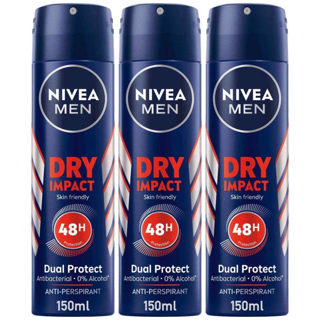 NIVEA MEN Antiperspirant Spray for Men Dry Impact 150ml Pack of 3