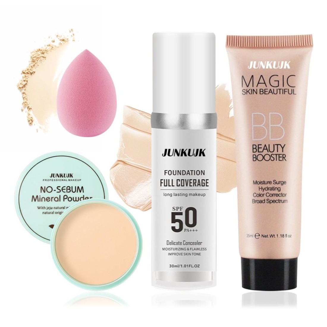 Color Changing Full Coverage Liquid Foundation Makeup Gift SetMoisturizing BB Cream for WomenFlawless Loose Setting Powder Face Primer Base Makeup Kit With Makeup Sponge