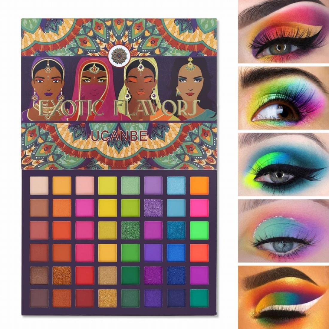 UCANBEEXOTIC FLAVORS Neon Eyeshadow Makeup Palette 48 Colorful High Pigmented Rainbow Matte Shimmer Glitter Eye Shadow Make Up Pallet Gift Set
