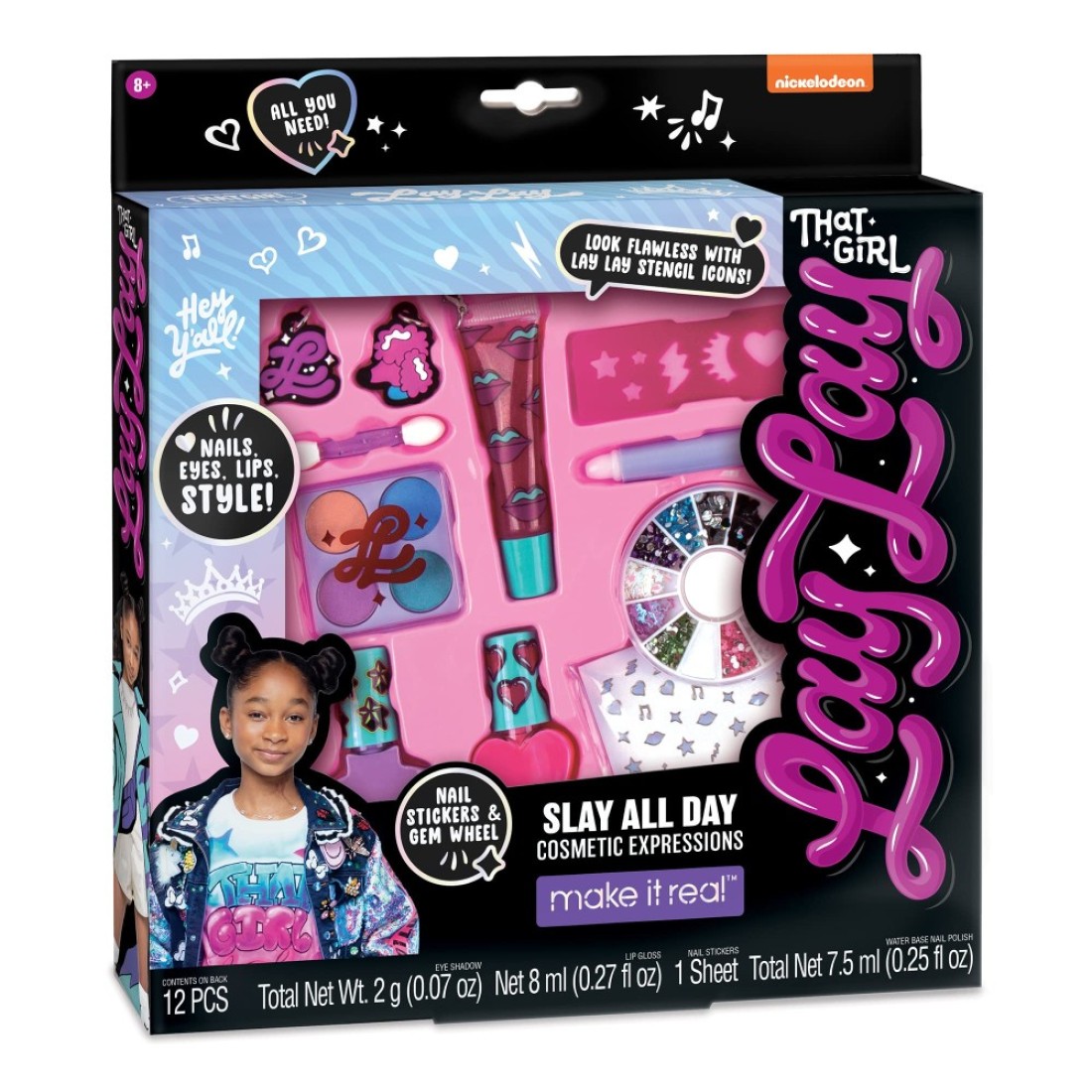 That Girl Lay Lay Slay All Day Cosmetic Expressions 12 Piece Set Make It Real Nickelodeon NailsEyesLipsStyle Beauty Makeup Kit Nail Art Tweens Girls Kids Ages 6