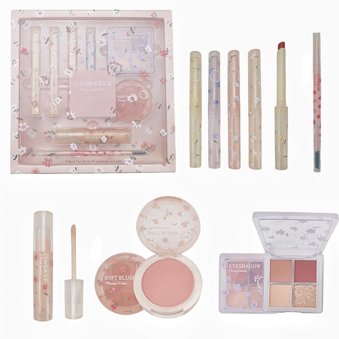 Makeup Kit for Women 8 Pieces Makeup Sets 4 Color Lipsticks Eyeshadow Eyebrow Pencil Concealer Blush Palette 8Pcs Gift Box Makeup Bundle Value Set