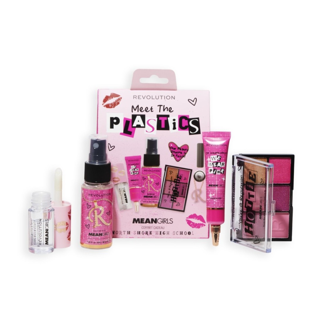 Revolution Beauty Mean Girls x Revolution The Plastics Mini Set Makeup Gift Set with Liquid Blush Lip Gloss Spray Eyeshadow Vegan CrueltyFree