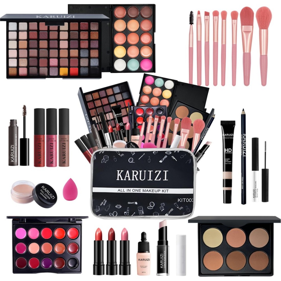 Makeup Kit Allinone Makeup Gift Set for Women Full Kit Eyeshadow Palette Lip Gloss Set Lipstick Blush Foundation Concealer Mascara Eyebrow PencilInclude Brush SetKIT019