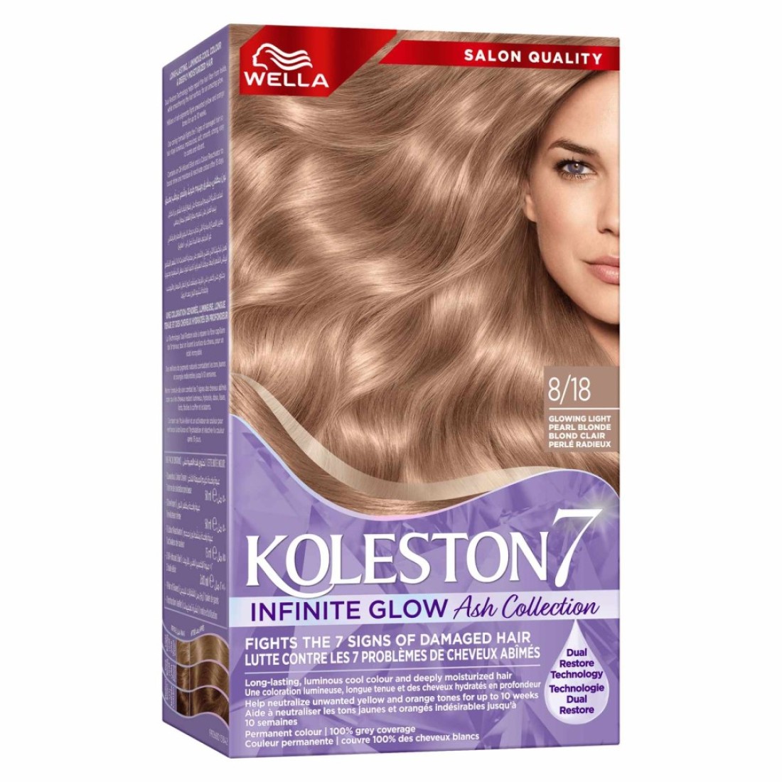 Wella Koleston 7 Infinite Glow Ash Collection Permanent Hair Colour 8/18 Glowing Light Pearl Blonde 125ml