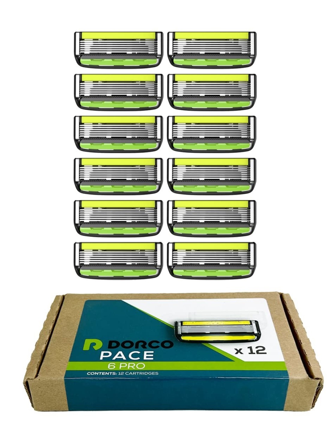 Dorco Pace 6 Pro Six Blade Razor System with Trimmer 12 Pack Refill No Handle