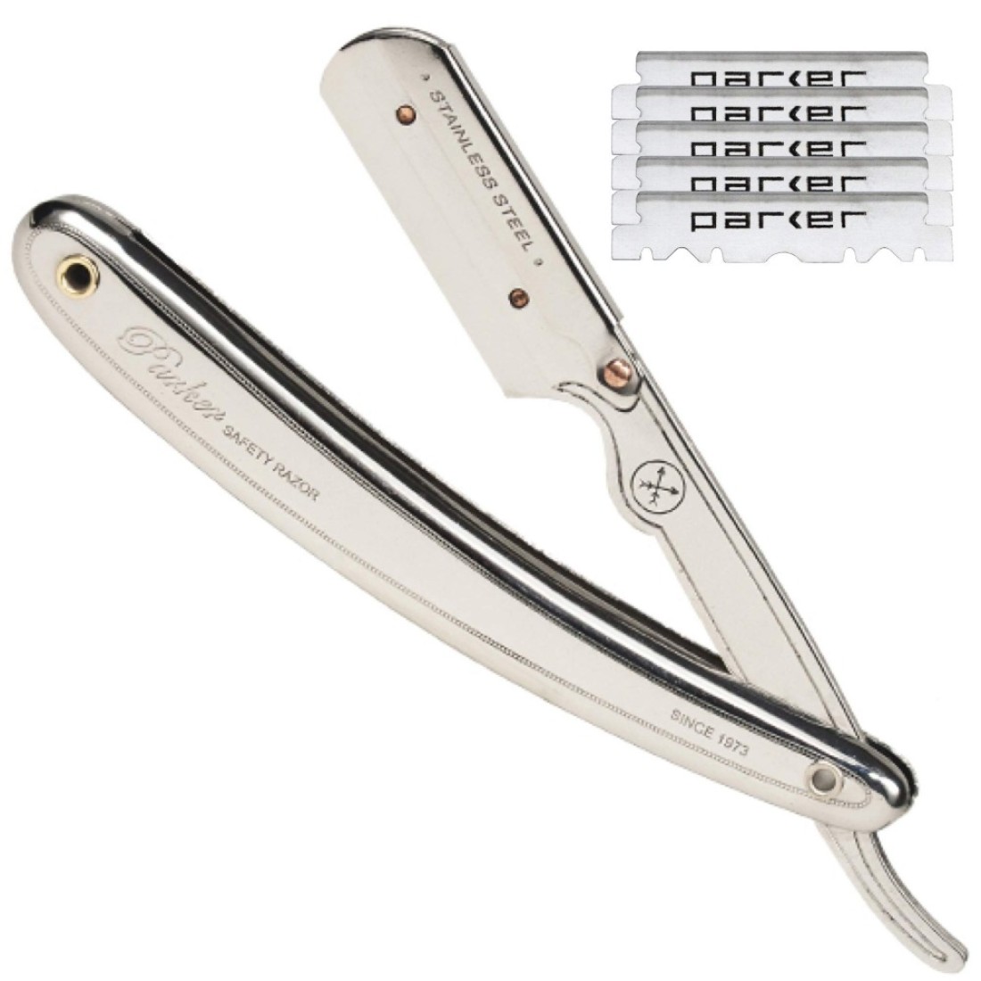 Parker Mens SR1 Stainless Steel Straight Edge Razor With 5 Parker Platinum Blades