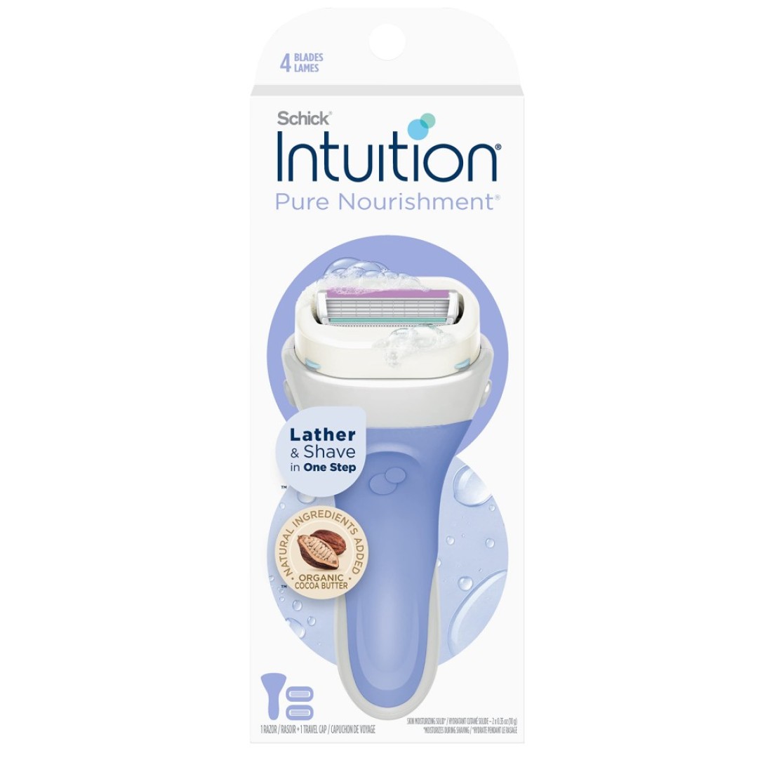 Schick Intuition Pure Nourishment Razors for Women 1 Razor 2 Intuition Razor Blades Refill with Organic Cocoa Butter