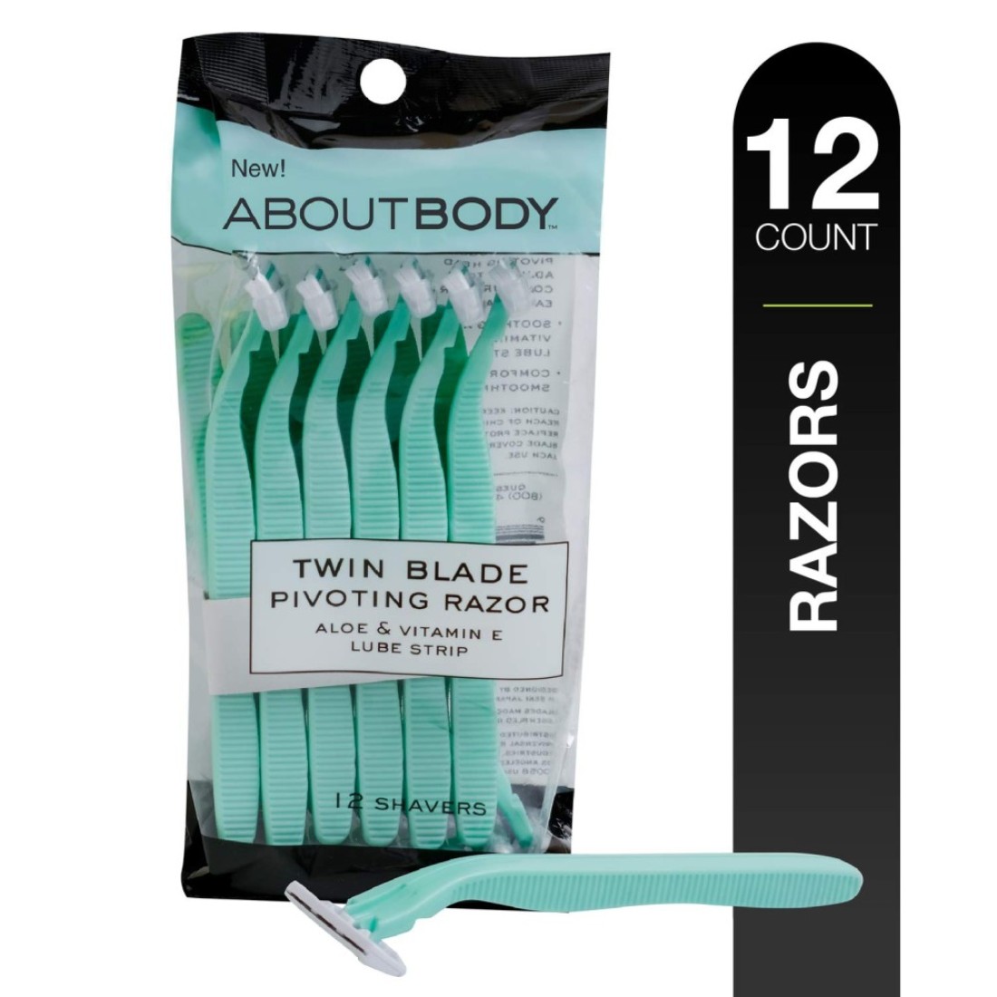 Kai About Face Body Twin Blade Pivoting Disposable Razors 12 Shavers for Women CurveHugging Pivoting Head with Aloe Vitamin E Strip Shaving Razors for Women
