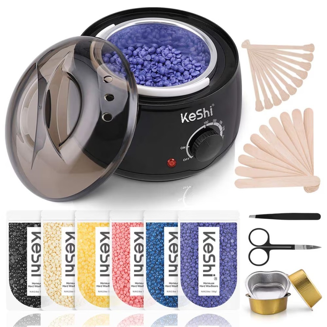 Brazilian Waxing Kit KeShi Wax Warmer for Painless Hair Removal with 5 Bags Hard Wax Beans for Full Body Legs Face Eyebrows Bikini Wax for Women Men