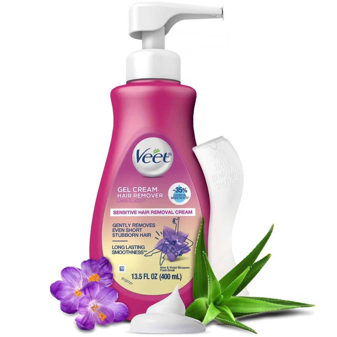 VEET Sensitive Skin Hair Removal Cream For Women Painless Bikini Hair Removal Gel Dermatologically Tested Depilatory Cream For Bikini Line Legs Arms Underarms 135 FL OZ Pump Bottle with Tool