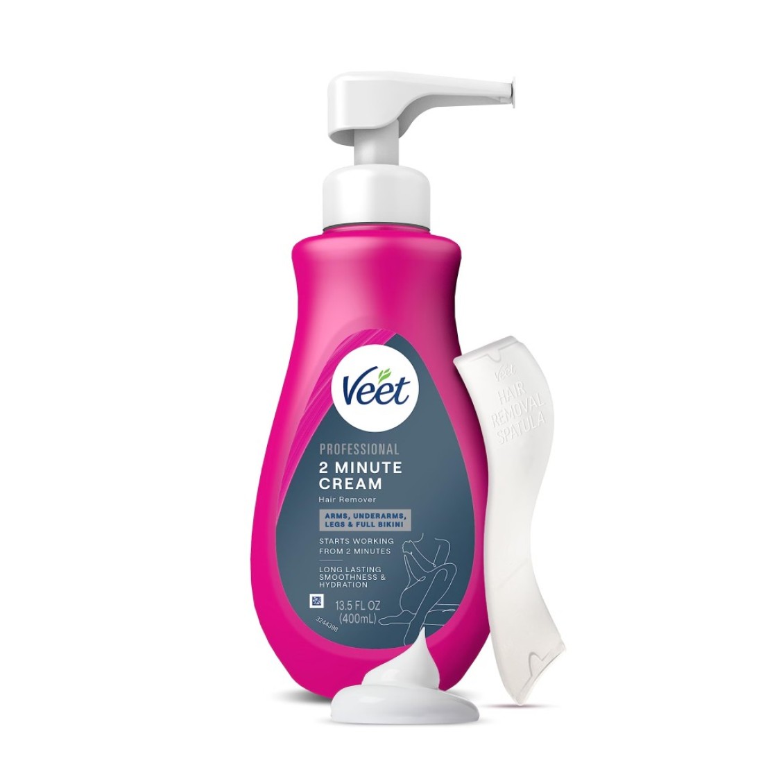VEET Professional 2 Minute Hair Removal Cream For All Skin Types with Shea Butter Effective Full BikiniPubic Hair Removal Gel Dermatologically Tested 135 FL OZ Bottle wSpatula Purple