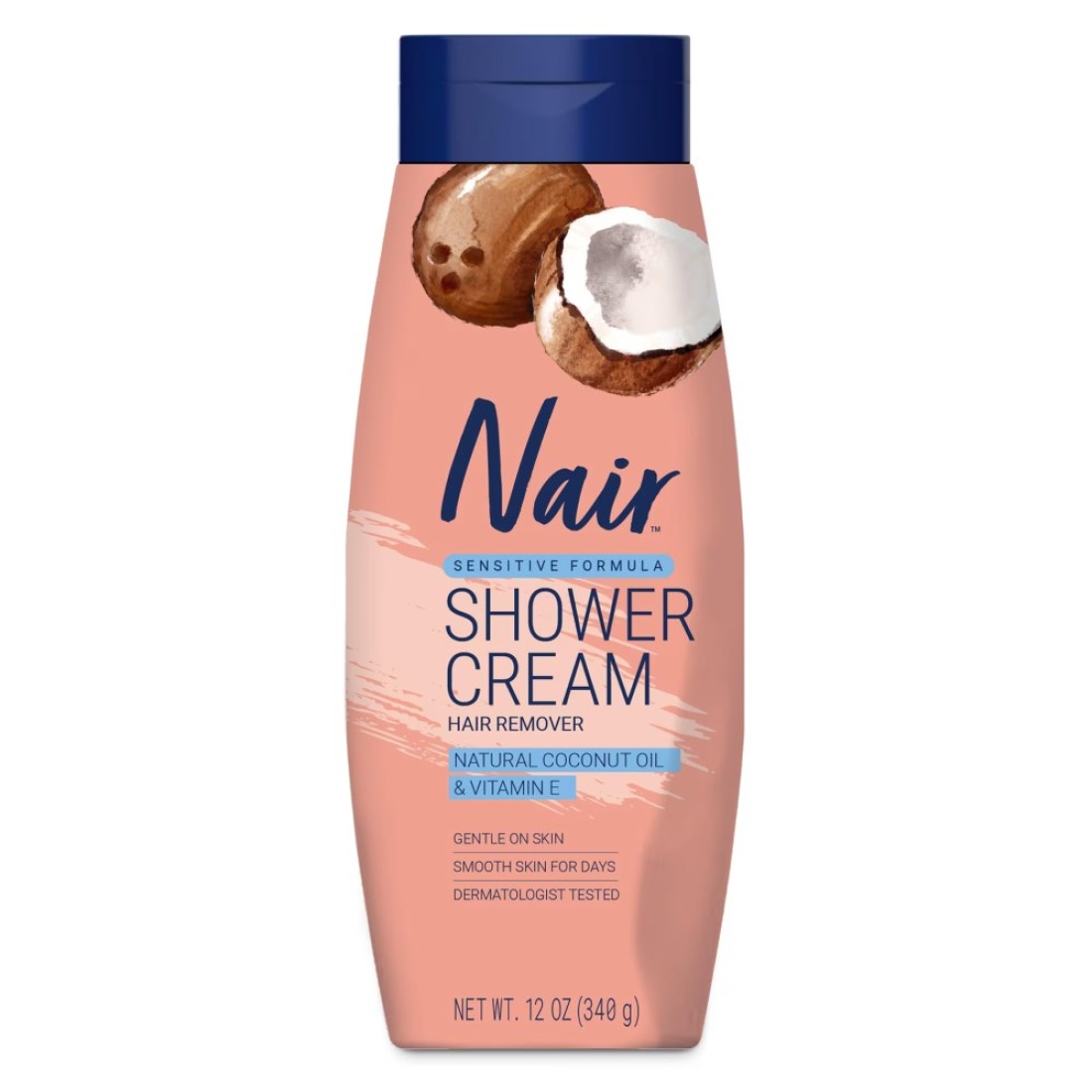 NAIR Sensitive Shower Cream Hair Remover with Natural Coconut Oil and Vitamin E Body Hair Removal Cream for Women 12 oz