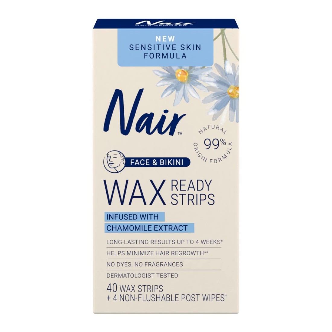 NairSensitive Hair Remover Wax Ready Strips Face and Bikini Hair Removal Wax Strips 40 Count