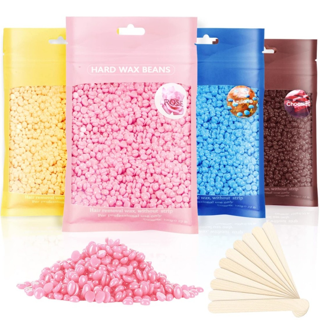 Hard Wax Beads Professional Wax Beads for Hair Removal 400g Hair Wax with 10 Pcs Wood Sticks for Full Body Brazilian Bikini Face Legs Eyebrow Painless at Home for Woman Men