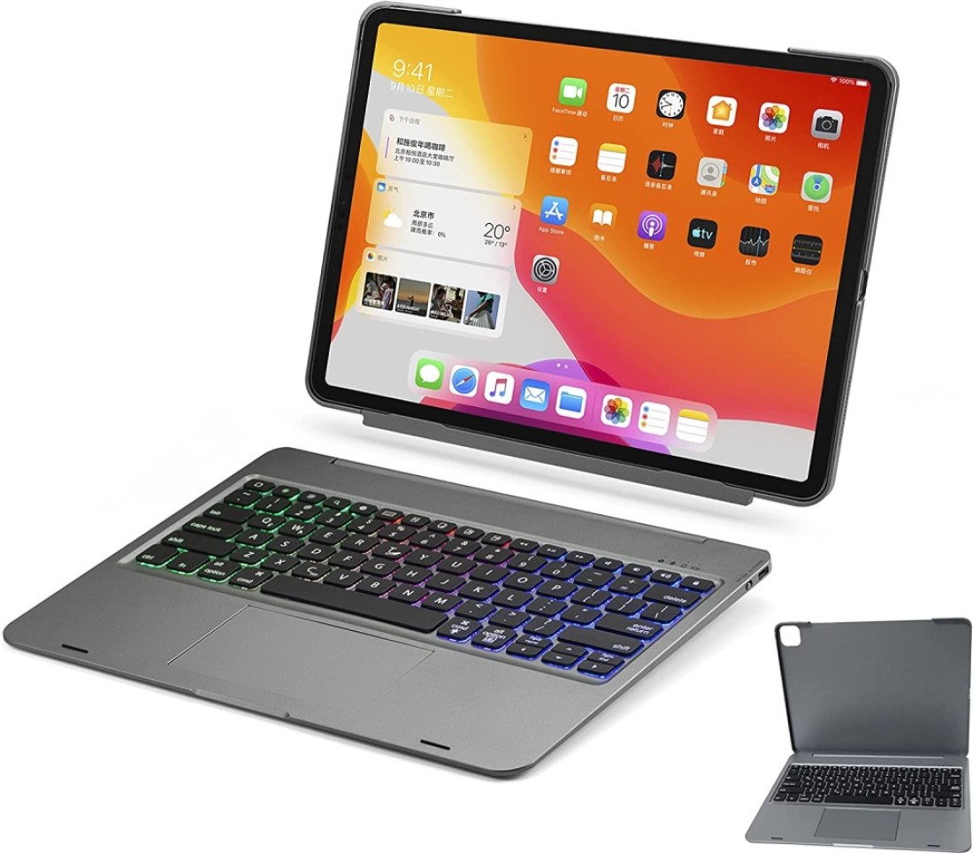 Doqo Smart Detachable Keyboard Case for Apple iPad Pro with Trackpad with RGB Backlit Keyboard,Advanced 5.1 Bluetooth, Protective case with Apple Pencil Holder(12.9 Inch/Detachable)