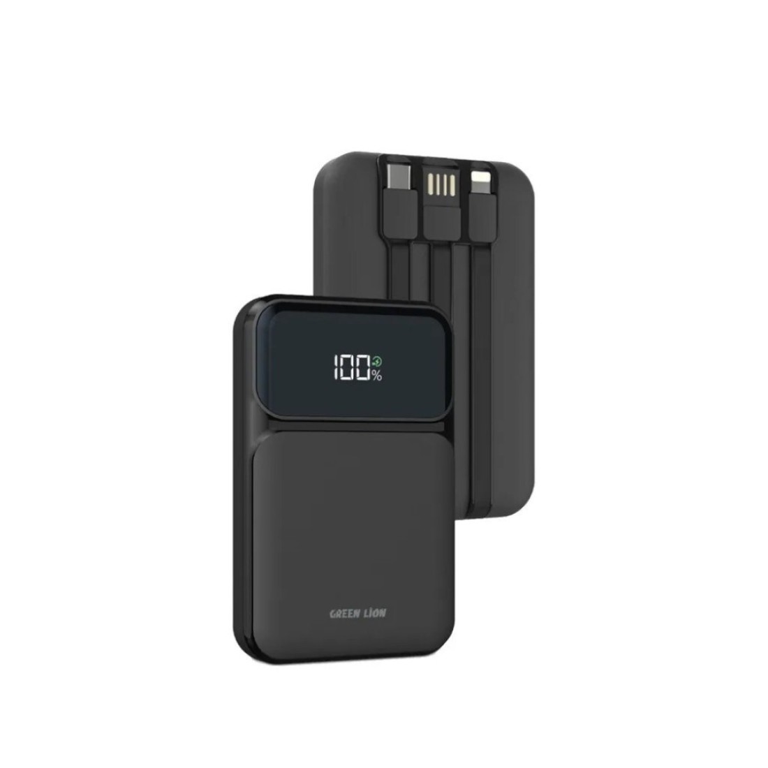 Green Lion PD 20W 3 in 1 Integrated Power Bank, 10000mAh, Charging Protection, PD 20W Fast Charging, Digital Display, Built-in Cables, Compact and Portable Design