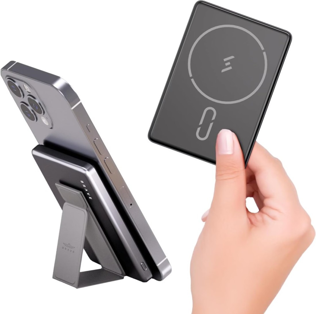 BRAVE 10,000mAh Magnetic Wireless Power Bank with Stand, 15W Wireless Portable Charger with 20W USB C Charging, MagSafe Battery for iPhone 16/16 Pro/16 Pro Max, Samsung S24/S23/S22 - BP-20