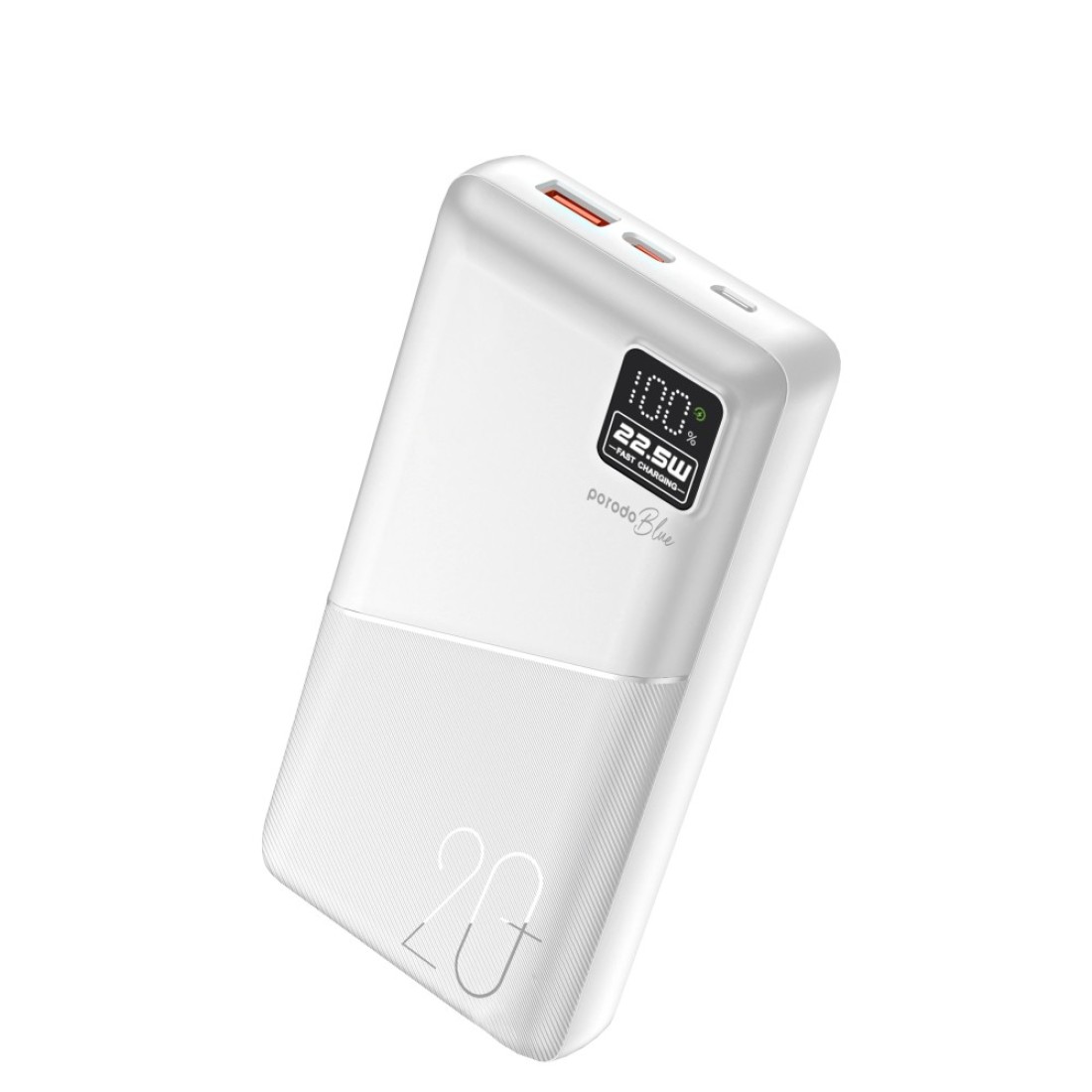 بورودو بلو باور بانك 20000mAh شحن سريع مع مخرجي USB-A و USB-C، 0-60٪ في 35 دقيقة، مخرج مزدوج USB، عمر بطارية عالي، PD 20W، QC3.0 22.5W، أبيض، لشحن سريع وفعال أثناء التنقل.
