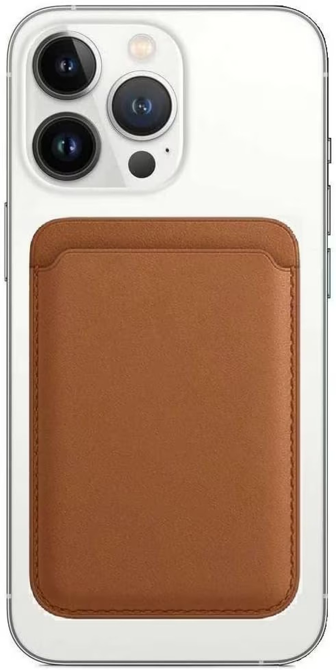 FOCUS Strong Magnetic Card Holder Leather Wallet with MagSafe for Apple iPhone 14 Pro Max/14 Plus/14 Pro/14/13 Pro Max/13 Pro/13/13 Mini/12 Max/12/12 Pro/12 Mini, (Brown)